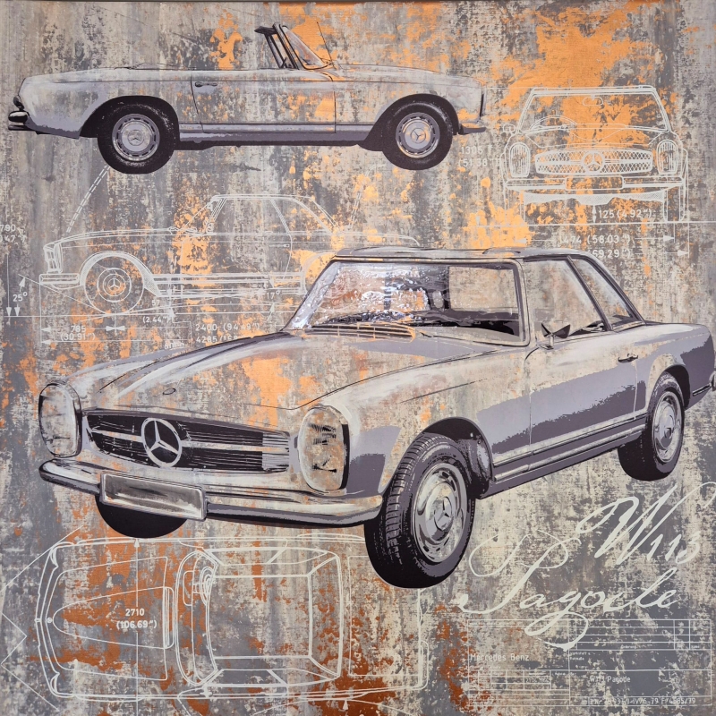 Mercedes mit weißen Zeichnungen