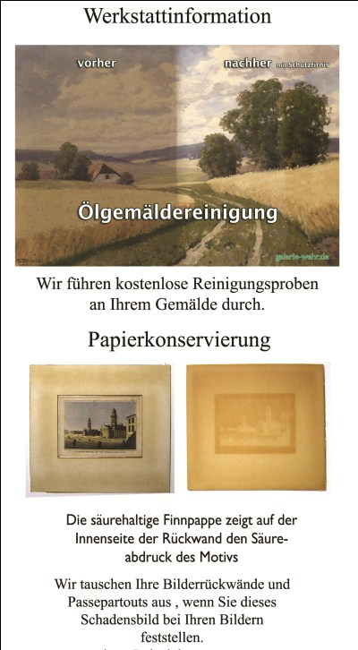 Gemaelderrestaurierung Koeln Gemäldereinigung - Werkstattinformation der Galerie Wehr
